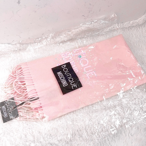 Authentic Moschino XL Merino Wool Baby Pink Pastel Star Logo Scarf - Picture 10 of 11